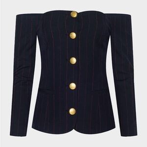 L'AGENCE Alice Pinstripe Off-Shoulder Blazer